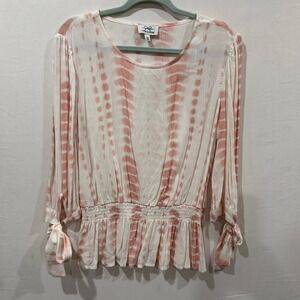 Twine & String Pink Tie Dye Smocked Peplum Blouse Tie Cuff MT5967789JTS Large
